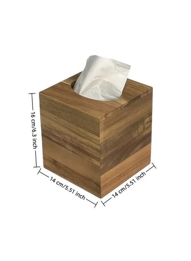 Acacia Wood Tissue Box Holder With Sliding Bottom Decorative 3D Set 14x14x16 - Image 3